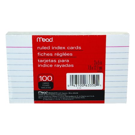 MEAD 3 in. H X 5 in. W Ruled Index Cards White , 100PK 63350